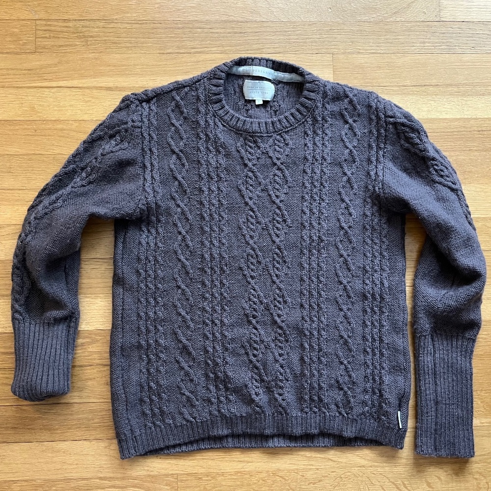 Peregrine Gray Wool Cable Knit Sweater Women’s Large Made in England Pullover